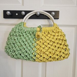 Vintage 1960's Clutch Purse Green Yellow Woven Plastic Raffia